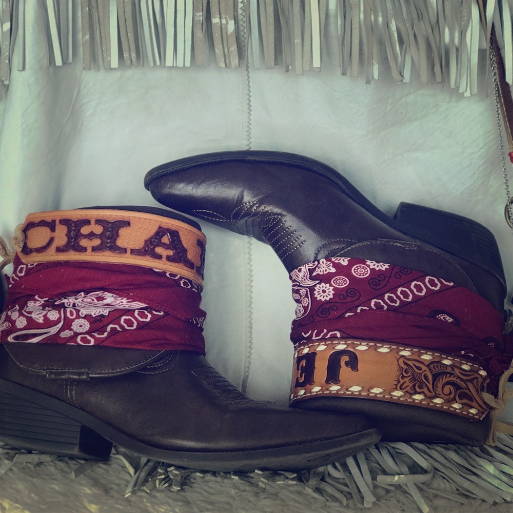 All Aboard” reworked cowboy boots size 9